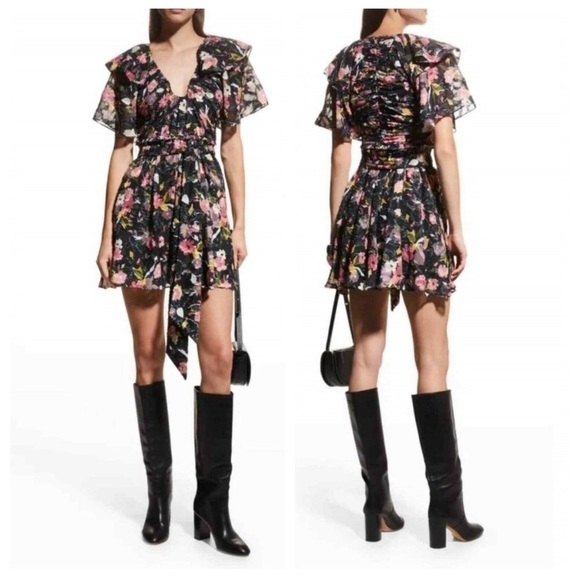 Tanya Taylor Mara Floral Print Flutter Sleeve Mini Dress - Picture 1 of 9